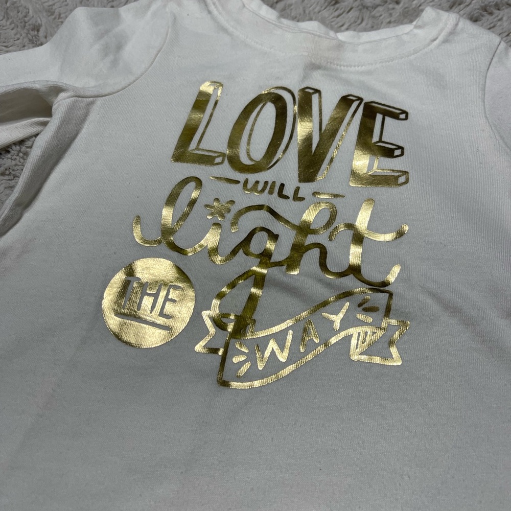 Cat & Jack 18 month long sleeved white shirt with gold writing